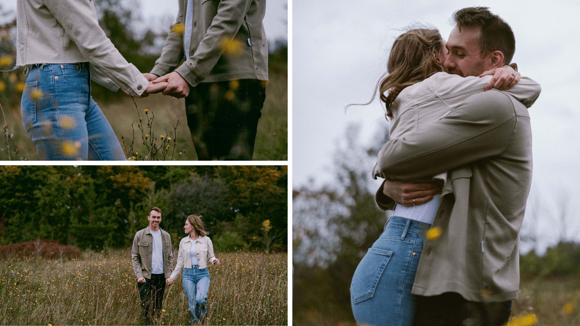 Photos of Emily and Adam in a field.