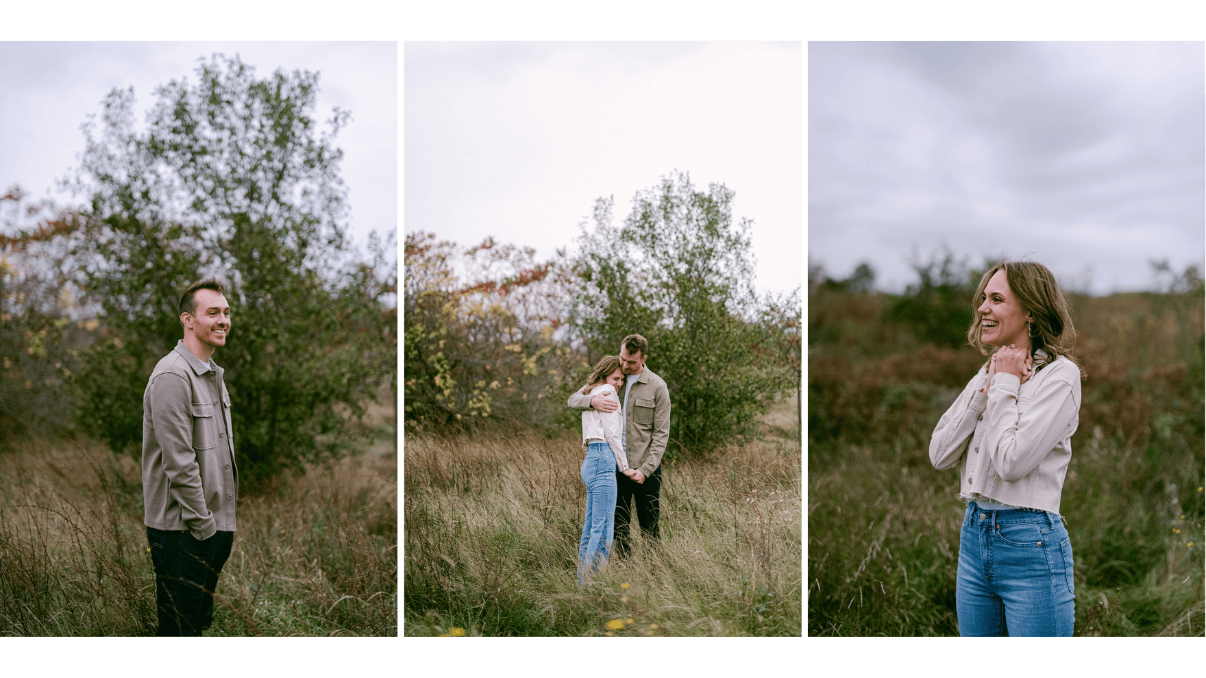 Photos of Emily and Adam in a field.